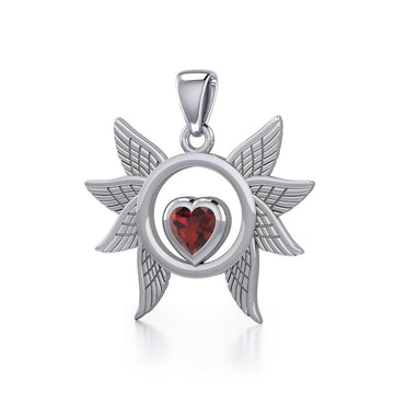 Spreading Angel Wings Silver Pendant with Gemstone TPD5289 - Jewelry